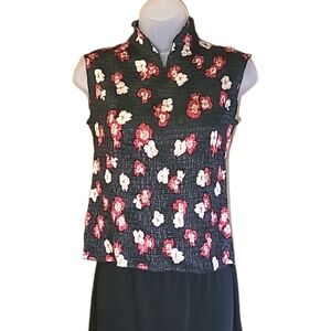 Marciano Floral Tank Top Split Mock Neck Kirra Blouse Stretchy Sleeveless Shirt